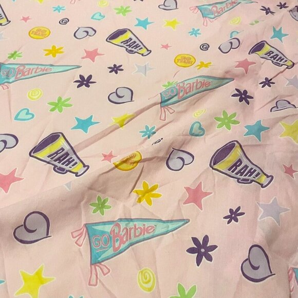 Vintage 1998 Barbie Cheerleader Go Team Cheer Full Fitted Sheet - Picture 7 of 15